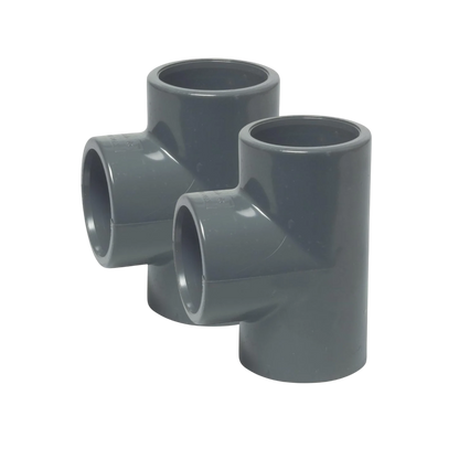 2x 90° PVC T-piece 50 mm solvent weld 16 bar (2 pieces)