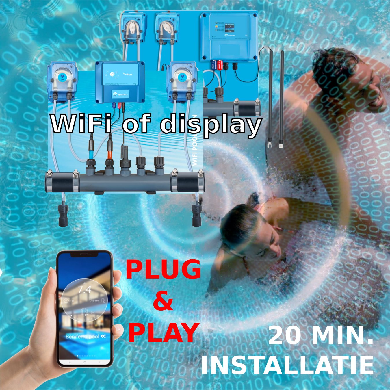 Doseerapparaat vloeibare pH en Chloor regeling - voorgemonteerd op plaat voor zwembad van 10 tot 150m³