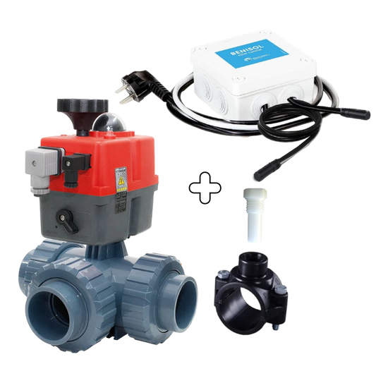 Automatic 3-way valve 50/63 mm T-bore with BENISOL temperature control - plug & play