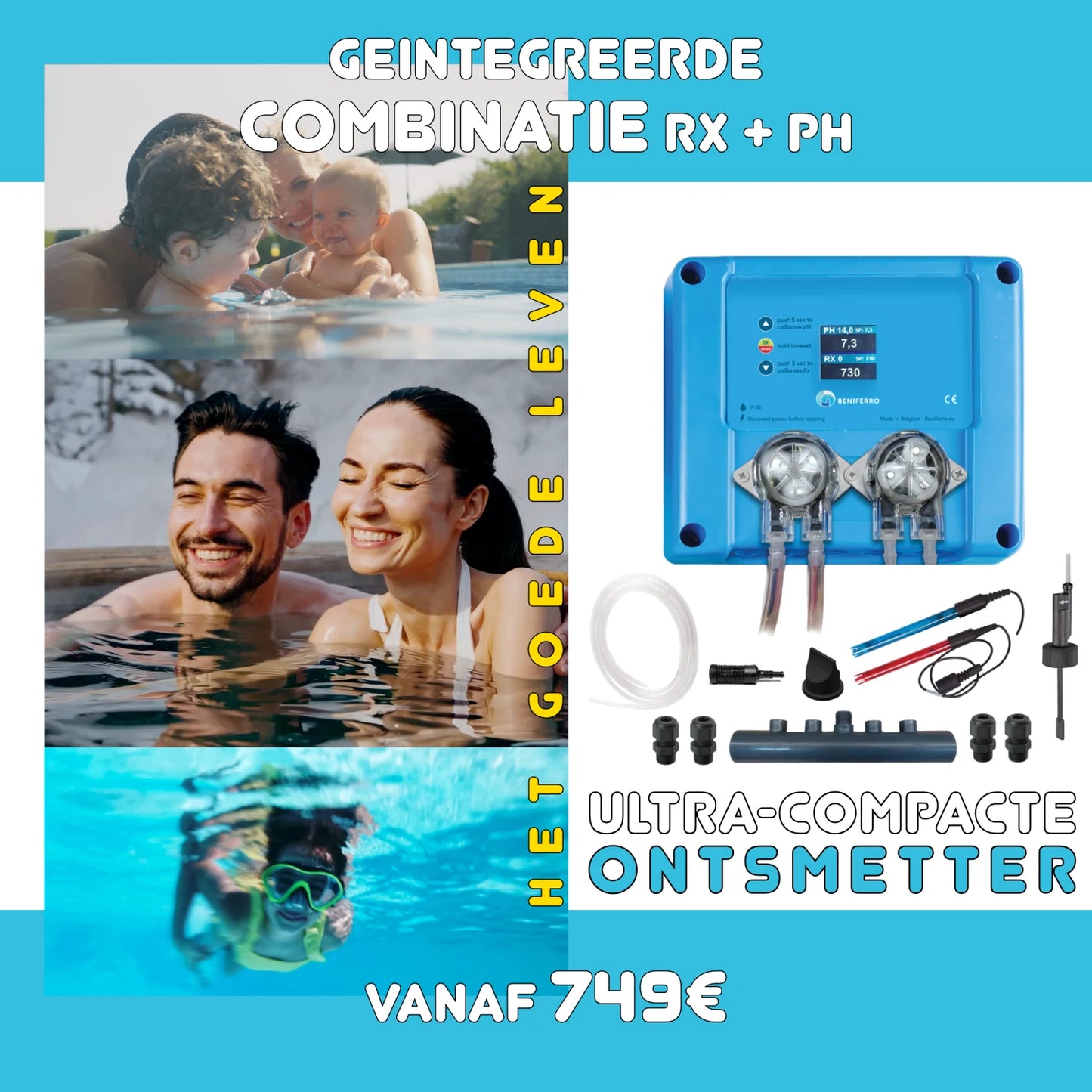 Pool TWIN COMBO - Compact 12V dosing unit for liquid chlorine / pH control  - DIY kit - pool/spa 1 to 150 m³