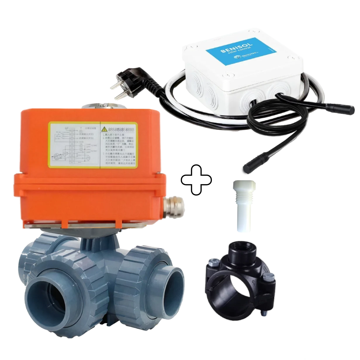 Automatic 3-way valve 50/63 mm T-bore with BENISOL temperature control - plug & play