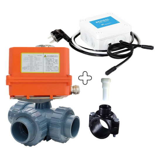 Automatic 3-way valve 50/63 mm T-bore with BENISOL temperature control - plug & play