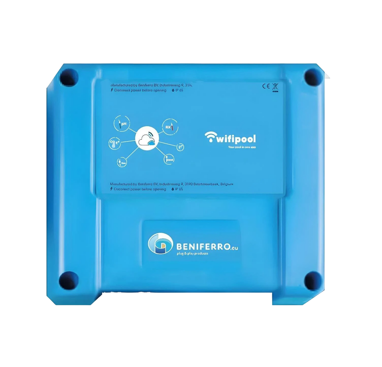 WiFiPOOL Connect-PRO measure and steer box expandable with pH, RX, 3x temperature, flow, 3x level, pressure and conductivity measurement - Ethernet connection + 4 extra plugs