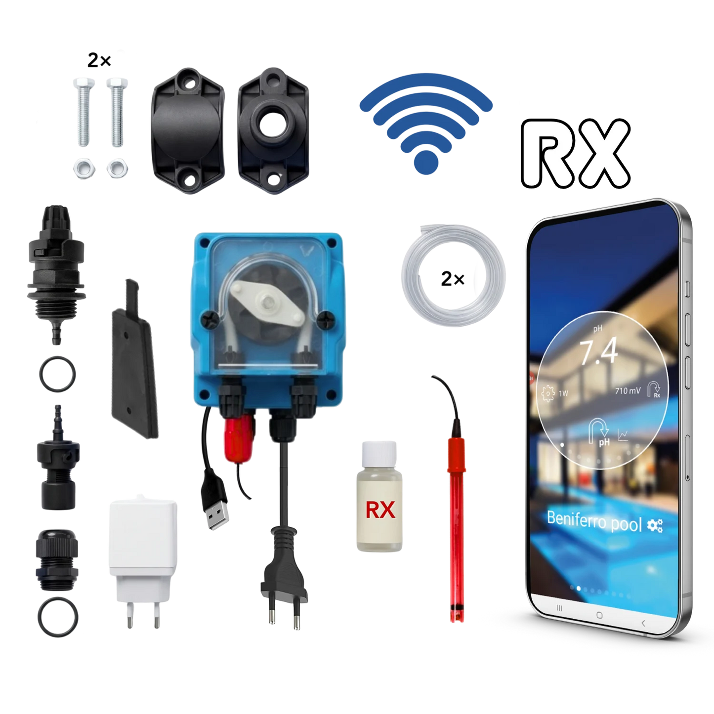 WiFiPOOL UNO RX Chlorine dosing pump - complete installation kit - pool up to 150m³