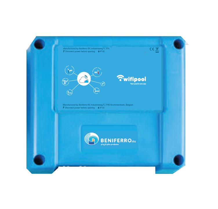 WiFiPOOL CONNECT-PRO measuring and control box expandable with pH, RX, 3 x temperature, flow, 3 x level, pressure and conductivity measurement, Ethernet connection and 4 plugs