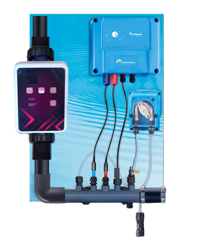 Pre-assembled SR salt electrolyzer with pH, ​​RX, and flow control - pools up to 150m³ - Wi-Fi | Display - Level control optional