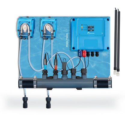 Dosing device for liquid pH and chlorine control - pre-assembled on plate  for pool from 10 to 150m³
