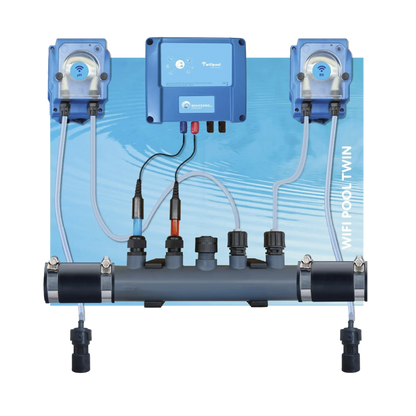 Dosing device for liquid pH and chlorine control - pre-assembled on plate  for pool from 10 to 150m³