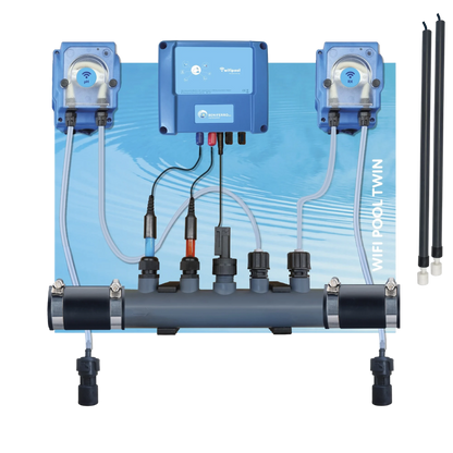 Dosing device for liquid pH and chlorine control - pre-assembled on plate  for pool from 10 to 150m³
