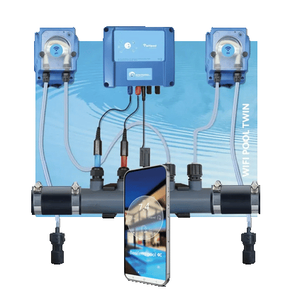 Dosing device for liquid pH and chlorine control - pre-assembled on plate  for pool from 10 to 150m³