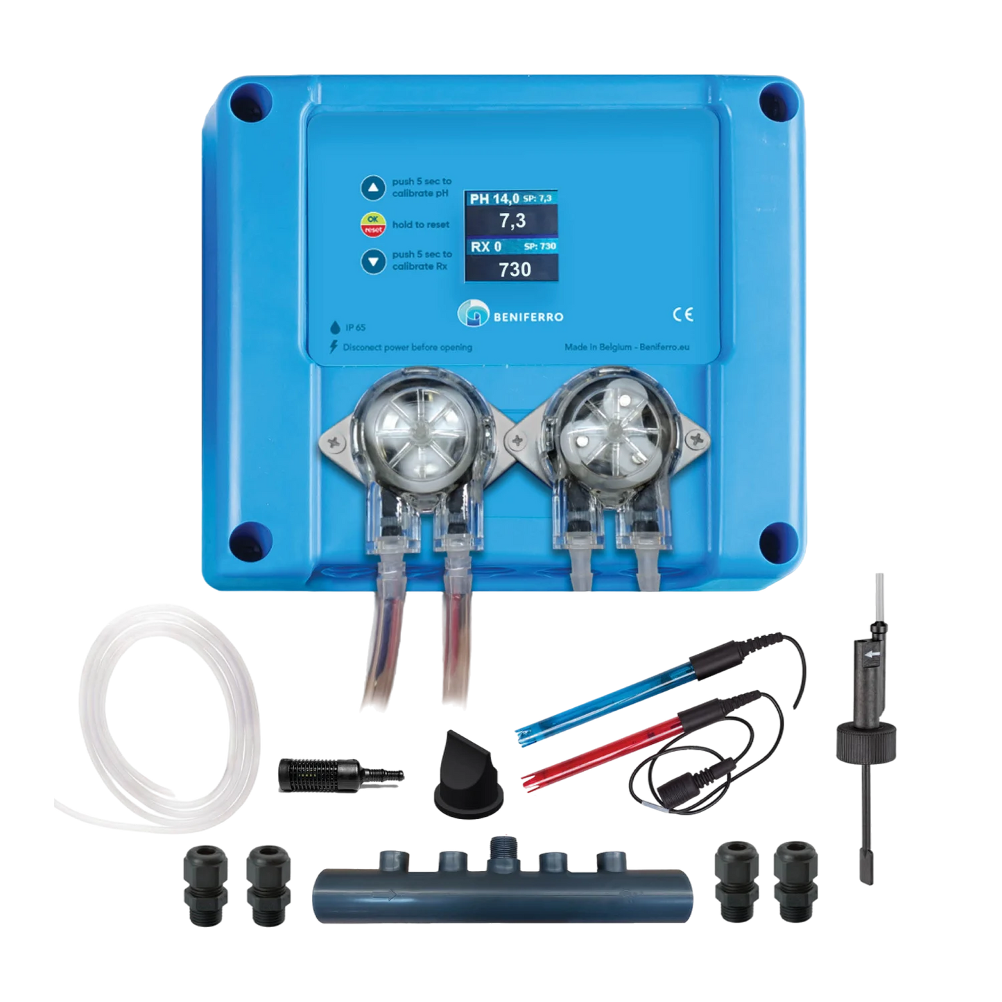 Dosing device for liquid pH and liquid chlorine control - DIY kit  for pool from 10 to 150m³