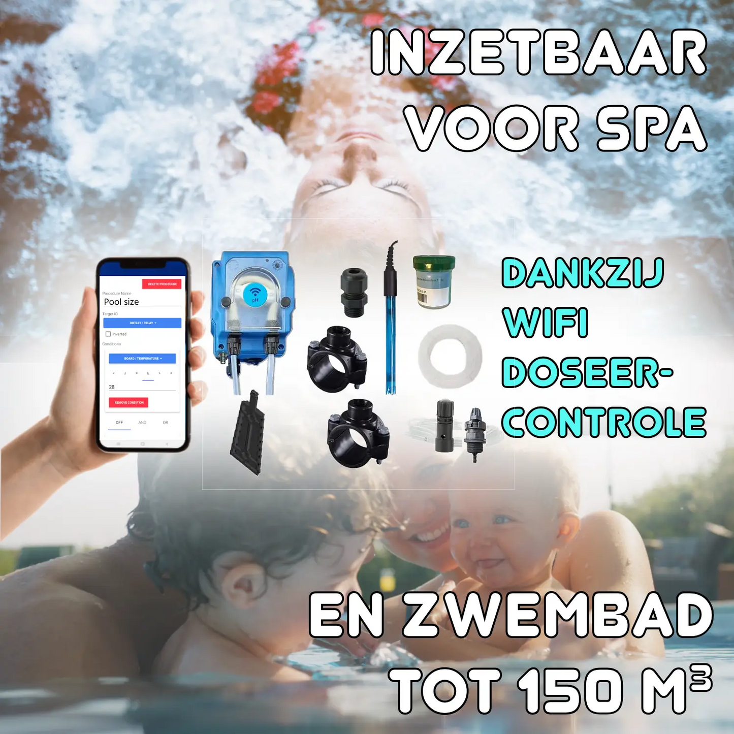 WiFiPOOL UNO-P RX Chloor doseerpomp - complete installatiekit - zwembad tot 150m³