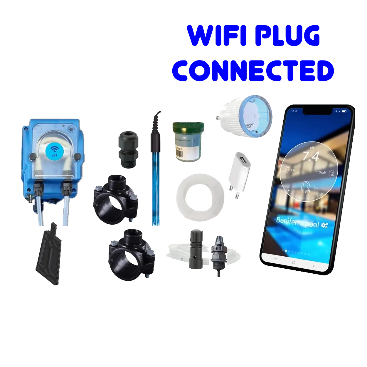 WiFiPOOL UNO-P pH doseerpomp - complete installatiekit - zwembad tot 150m³
