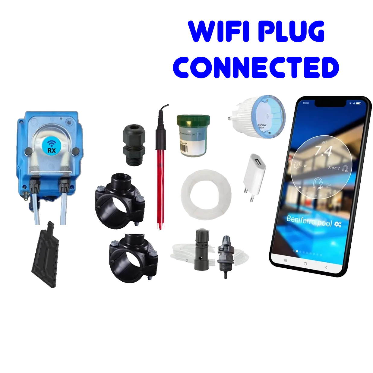 WiFiPOOL UNO-P RX Chloor doseerpomp - complete installatiekit - zwembad tot 150m³
